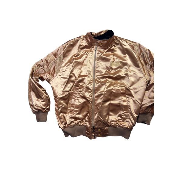 VTG Mirage Las Vegas reversible Golden Nugget Satin Look Shiny Bomber Jacket L - Picture 5 of 13